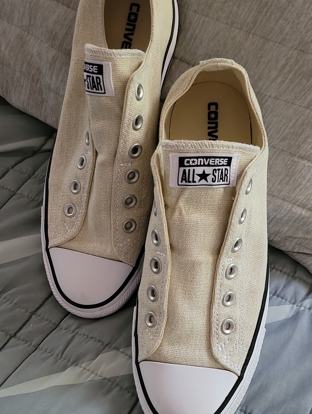 Converse All Star Slip-On Canvas Sneakers in Cream and White